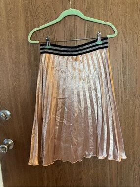 Angie Metallic Rose Gold Pleated Skirt with Striped Waistband